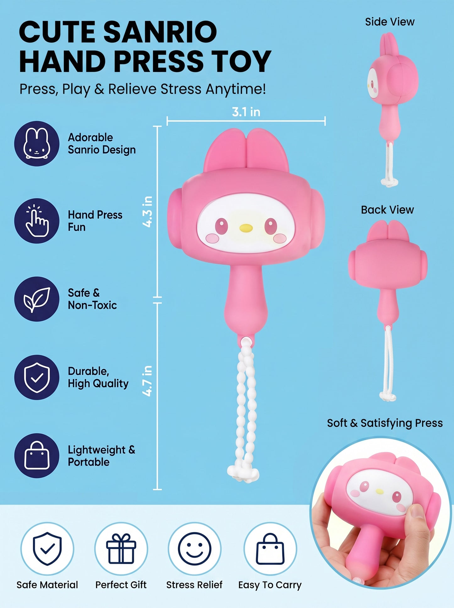 Bunny Squeezy Kawaii Hammer with Sound - Pink